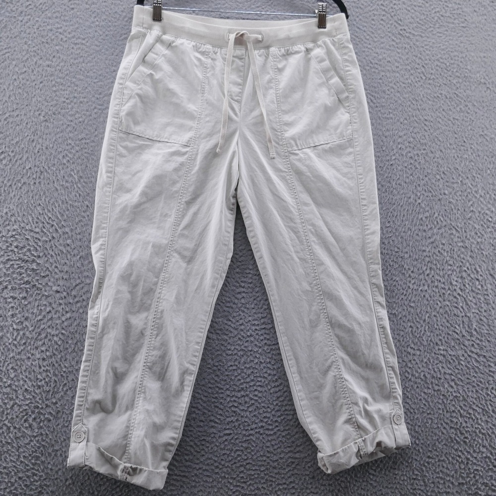 Talbots Womens 10 Off‎ White Cotton Drawstring Elastic Waist Crop Cargo Pants